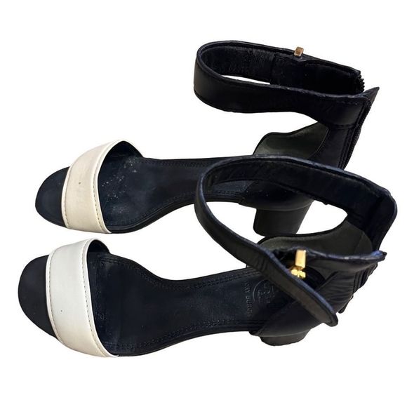 Tory Burch Tana Heel Sandal- Maison Black and Ivory Heel with Zip Back 45mm - Picture 2 of 8
